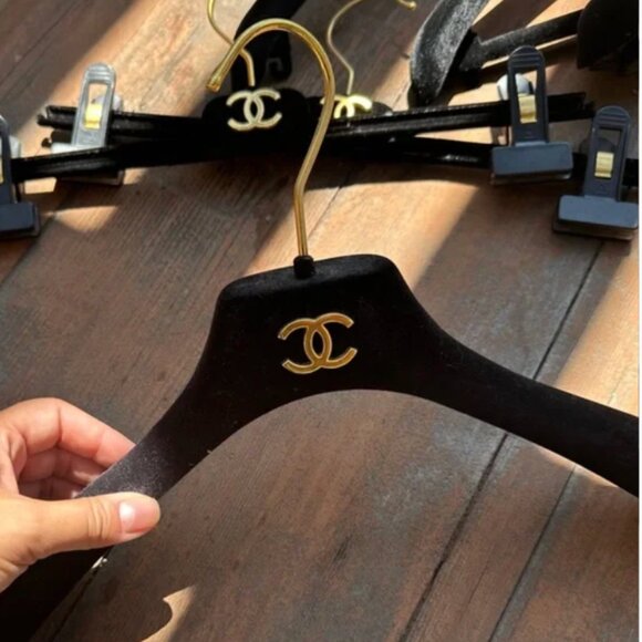 Authentic Chanel Black Velvet Hangers w/ Logo (3 Available, $45/each) - Picture 1 of 6